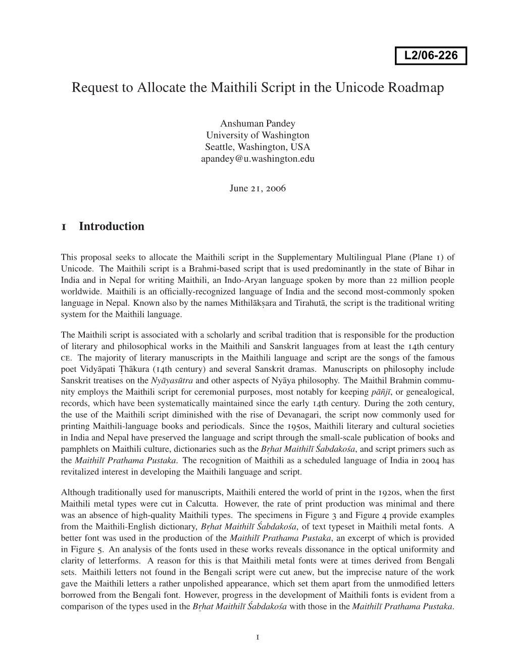 Request to Allocate the Maithili Script in the Unicode Roadmap
