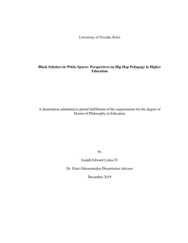 Perspectives on Hip Hop Pedagogy in Higher Education a Dissertation S