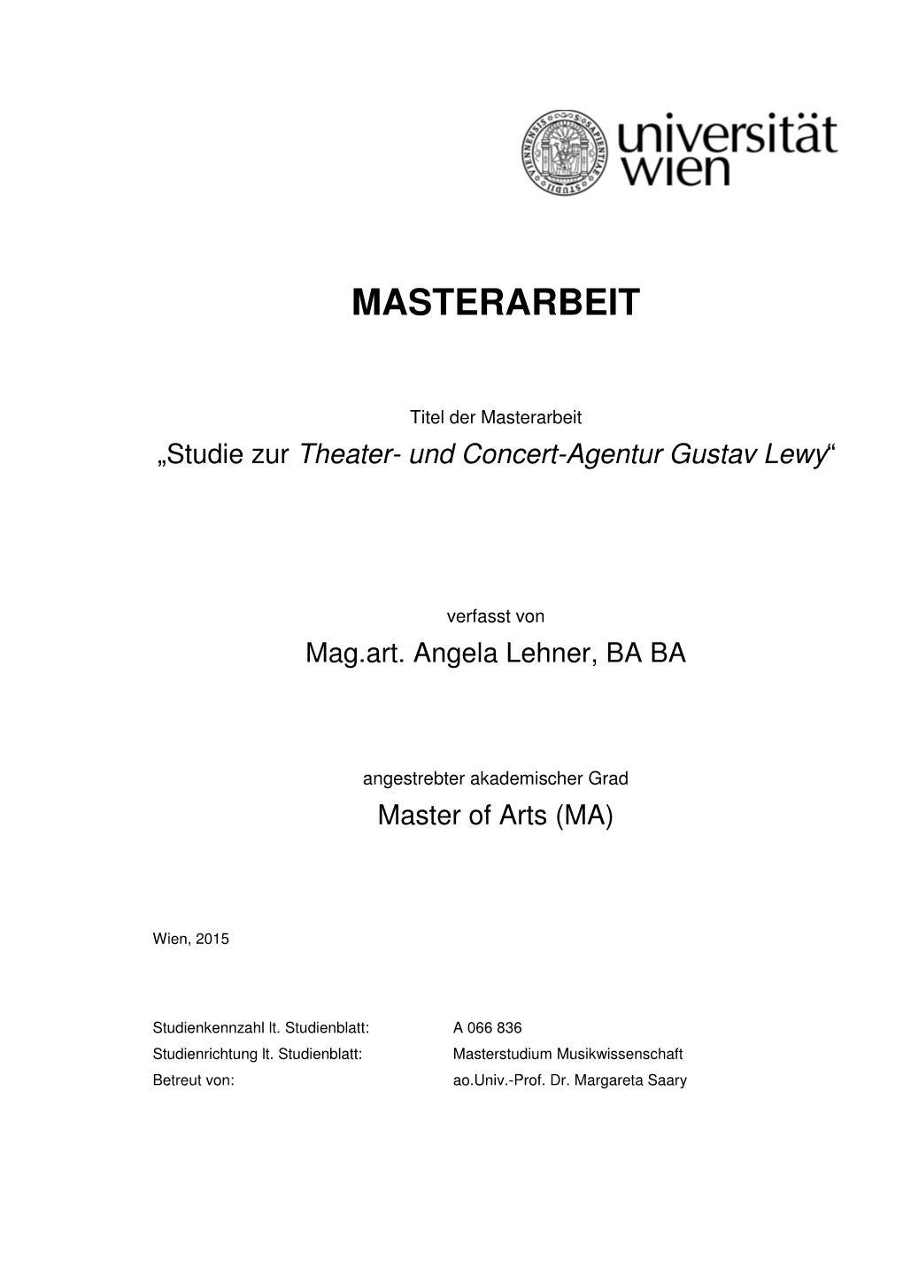Studie Zur Theater- Und Concert-Agentur Gustav Lewy“