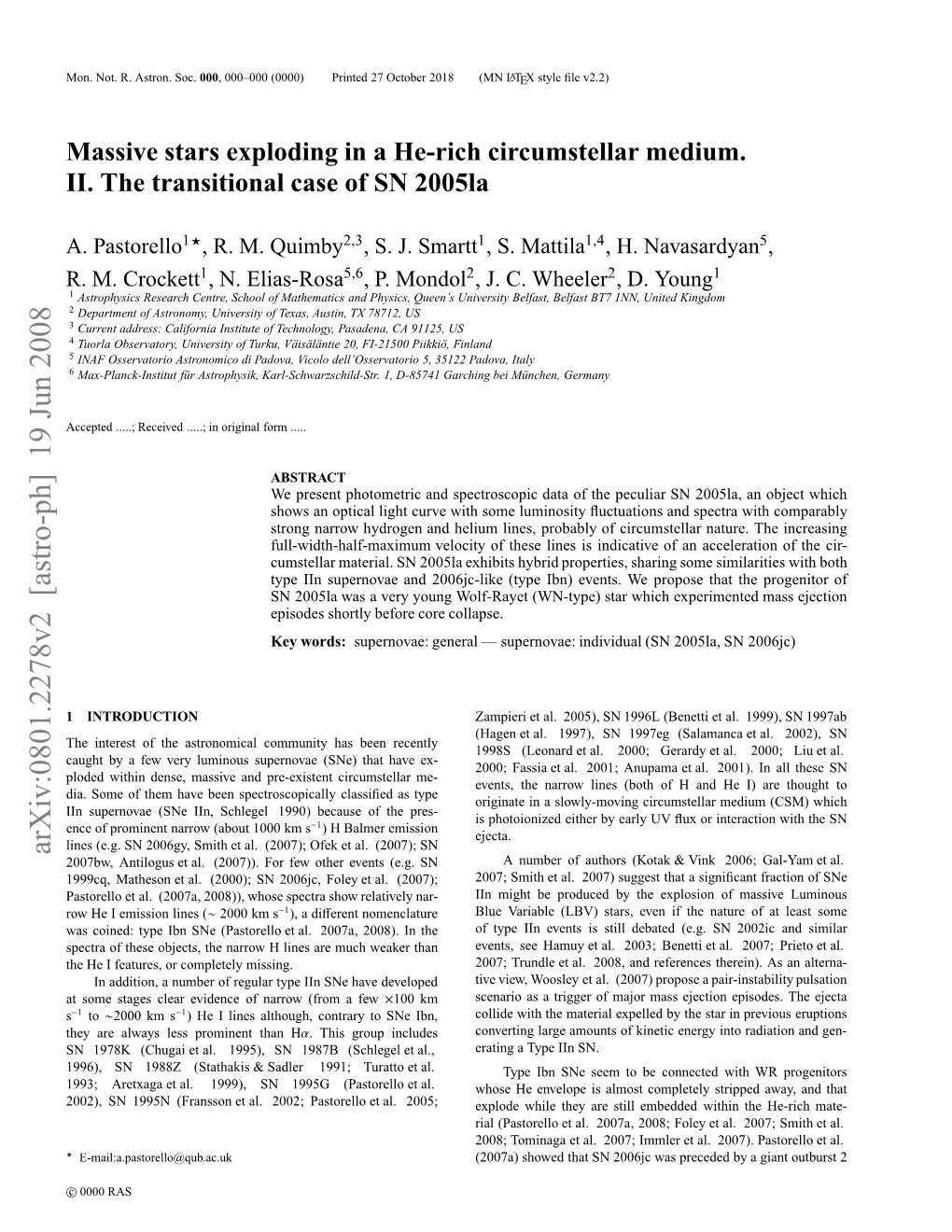 Arxiv:0801.2278V2 [Astro-Ph] 19 Jun 2008 O.Nt .Ato.Soc