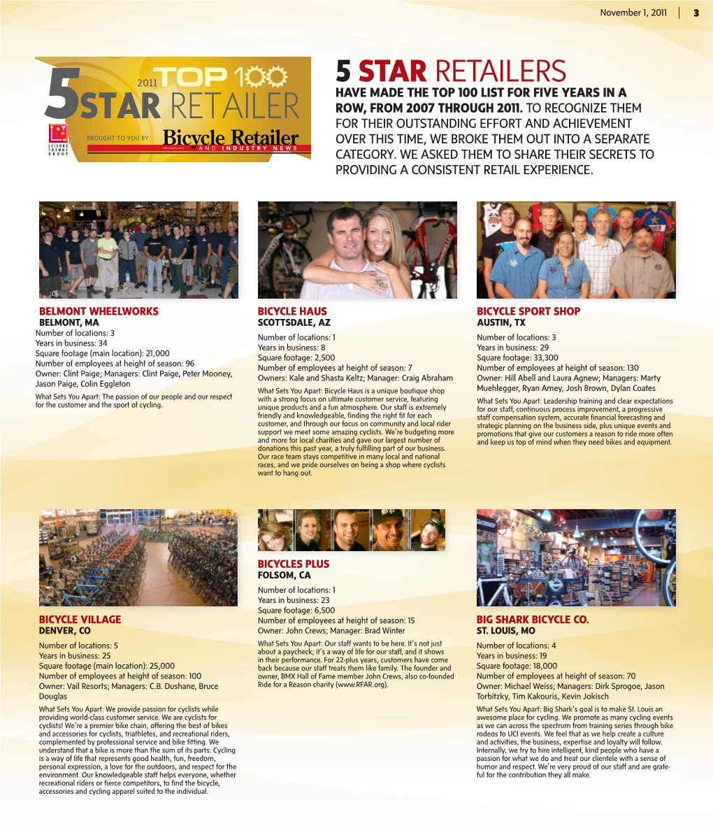 5 Star Retailers Have Made the Top 100 List for Five Years in a Row, from 2007 Through 2011