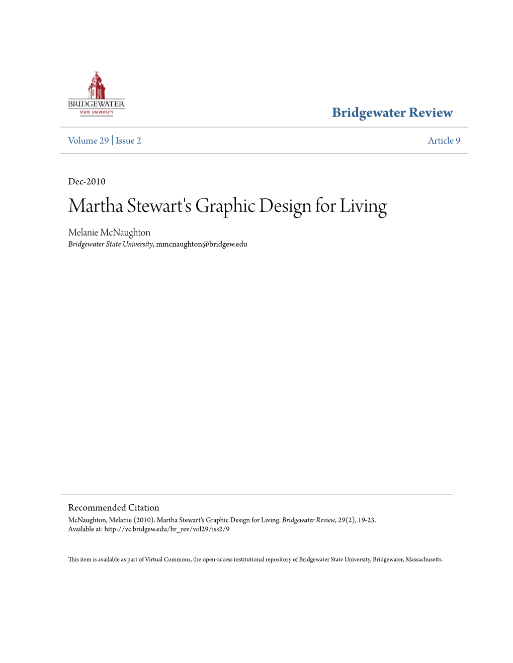 Martha Stewart's Graphic Design for Living Melanie Mcnaughton Bridgewater State University, Mmcnaughton@Bridgew.Edu