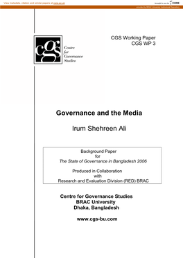 Governance and the Media Irum Shehreen