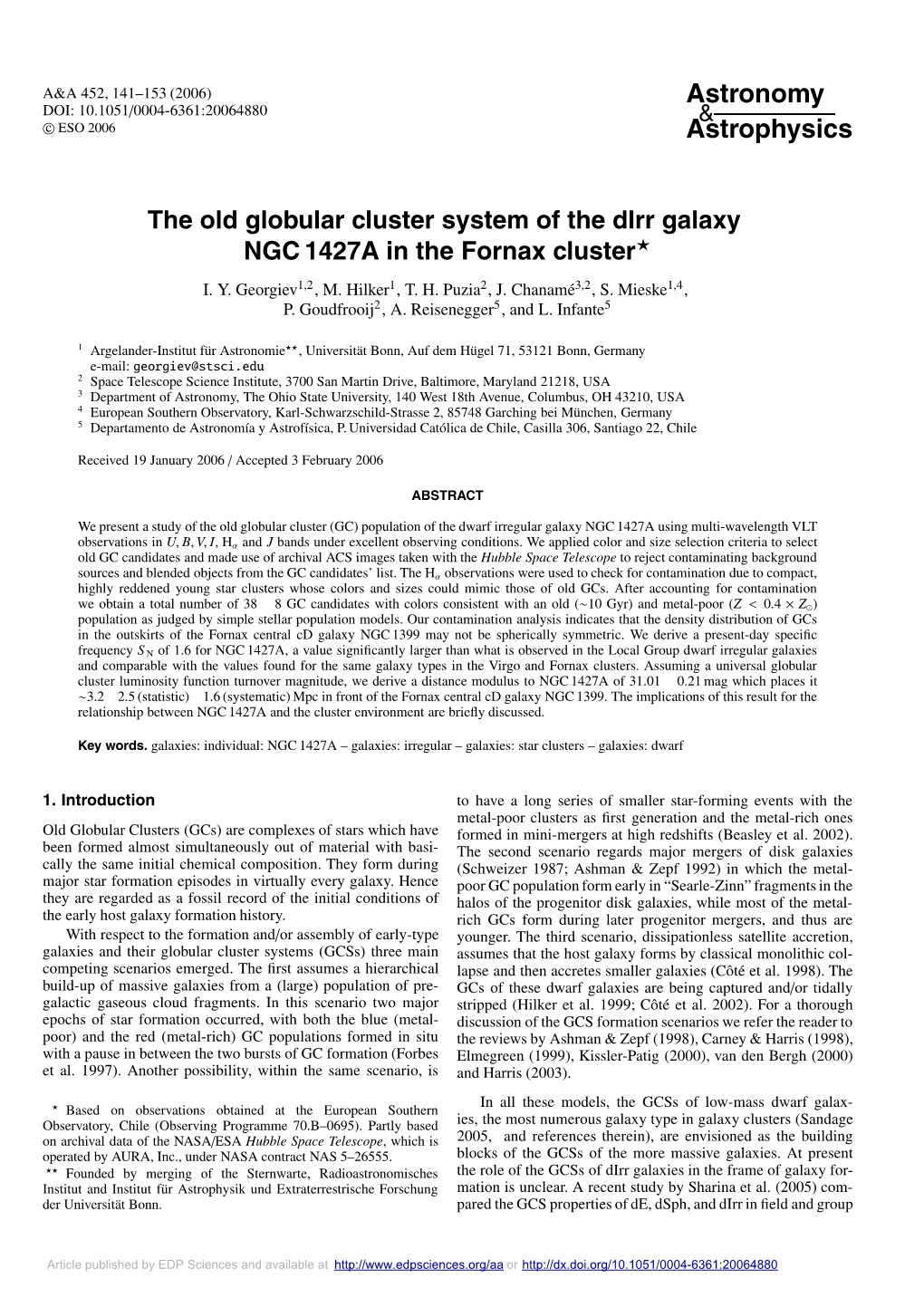 The Old Globular Cluster System of the Dirr Galaxy NGC 1427A in the Fornax Cluster