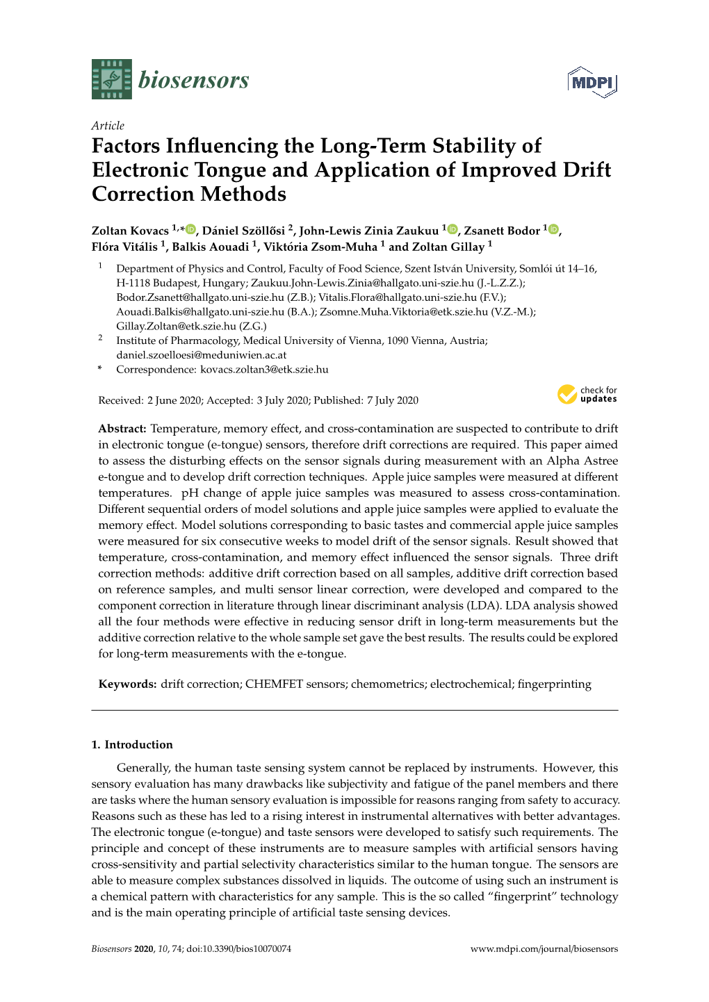 Factors Influencing the Long-Term Stability of Electronic Tongue And