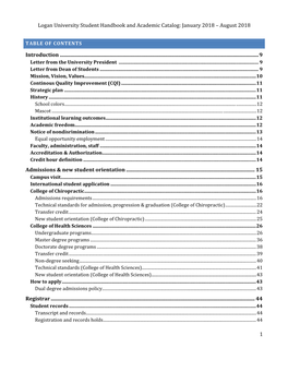 Logan University Student Handbook and Academic Catalog January 2018 – August 131 2018