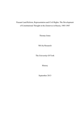 Peasant Land Reform, Representation and Civil Rights: the Development of Constitutional Thought in the Zemstvos in Russia, 1905-1907