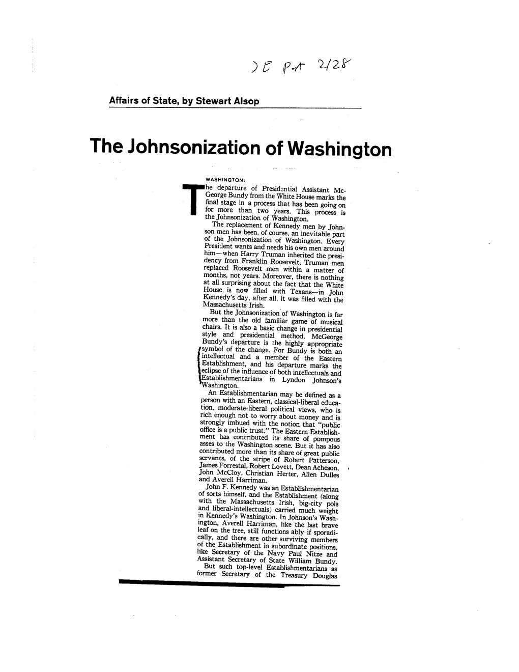 The Johnsonization of Washington