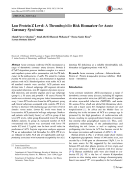 Low Protein Z Level: a Thrombophilic Risk Biomarker for Acute Coronary Syndrome
