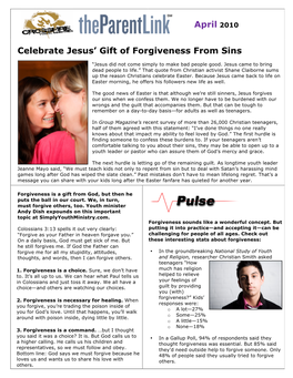 April 2010 Celebrate Jesus' Gift of Forgiveness from Sins