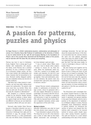 A Passion for Patterns, Puzzles and Physics