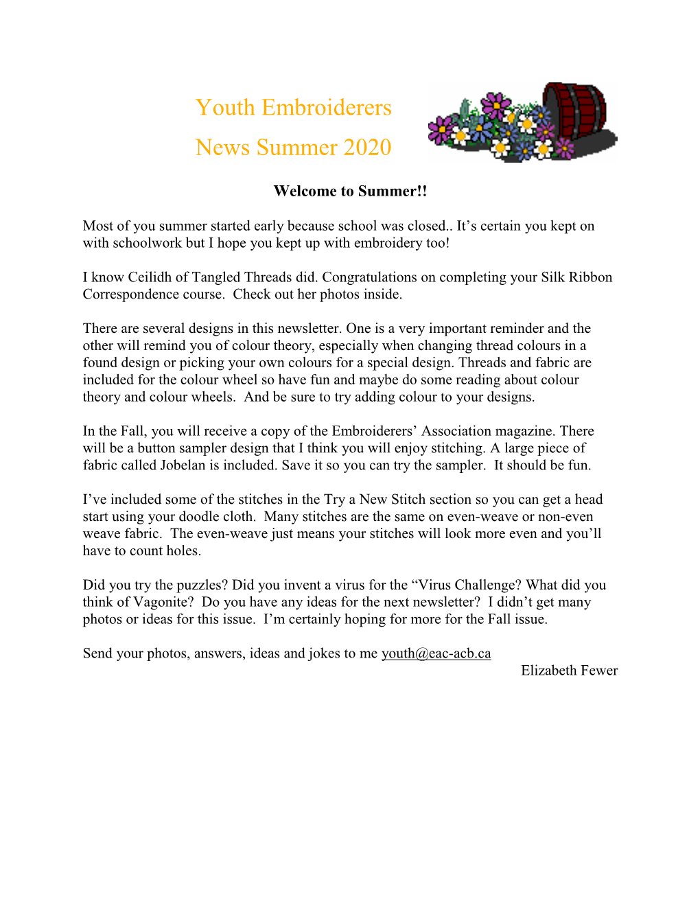 Youth Embroiderers News Summer 2020