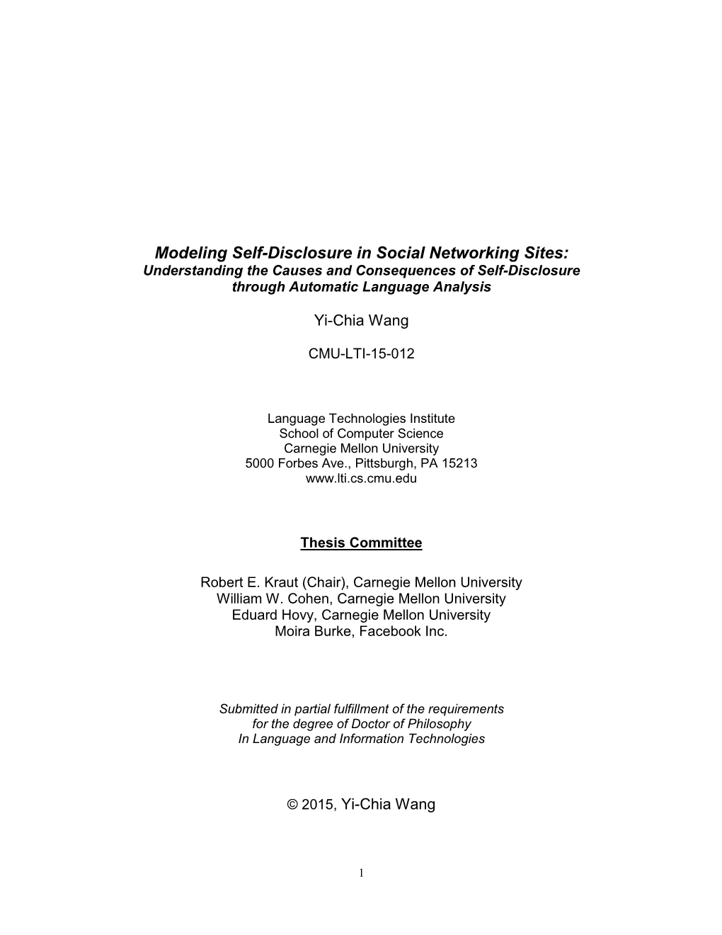 Modeling Self-Disclosure in Social Networking Sites: Understanding the Causes and Consequences of Self-Disclosure Through Automatic Language Analysis