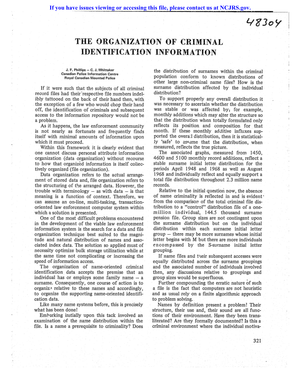 The Organization of Criminal Identification Information