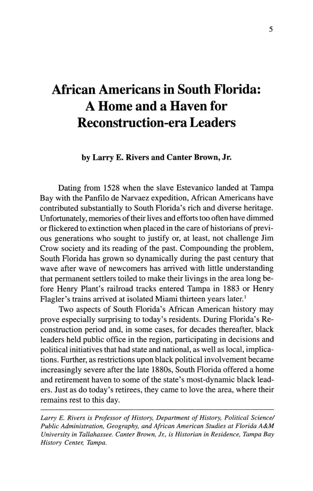 African Americans in South Florida: a Home and a Haven for Reconstruction-Era Leaders