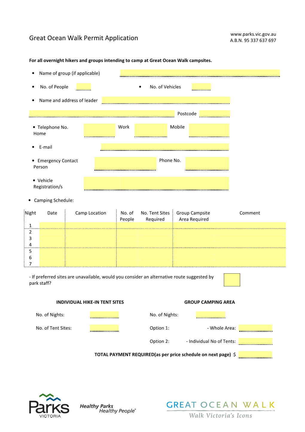 Great Ocean Walk Permit Application A.B.N