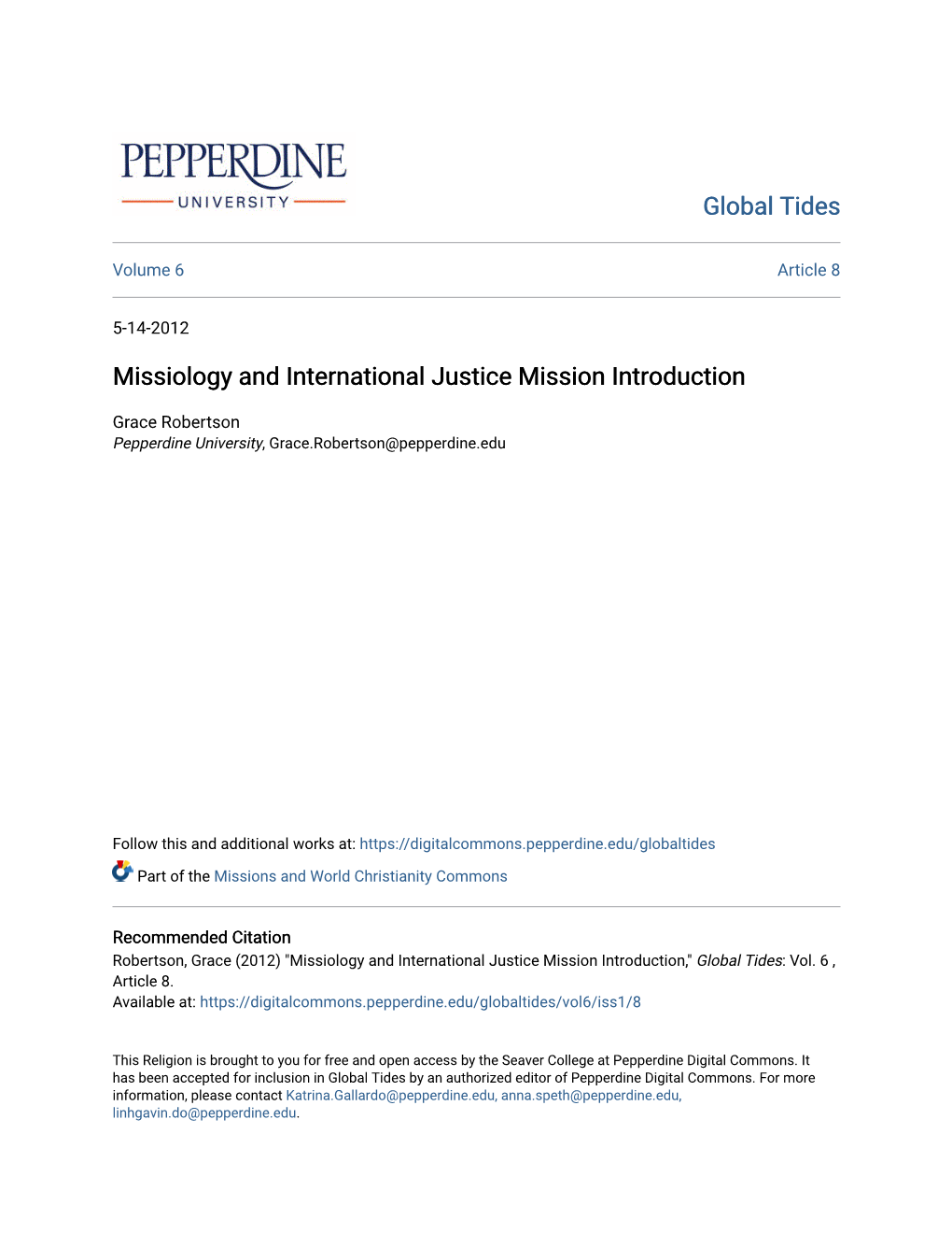 Missiology and International Justice Mission Introduction