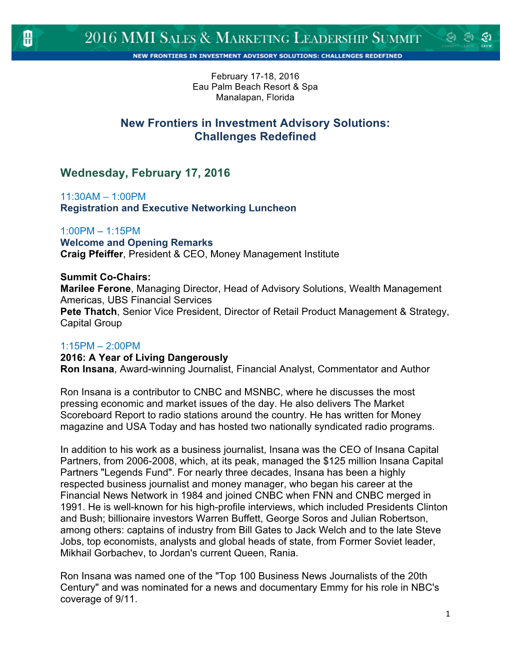 New Frontiers in Investment Advisory Solutions: Challenges Redefined Wednesday, February 17, 2016