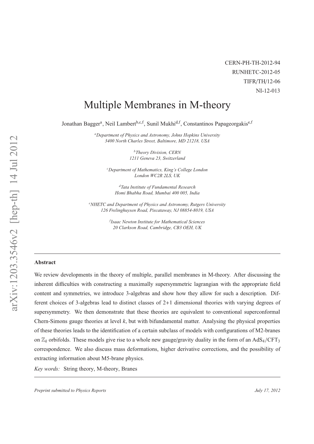 Multiple Membranes in M-Theory
