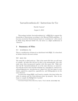 'Harvardeconthesis.Cls': Instructions For