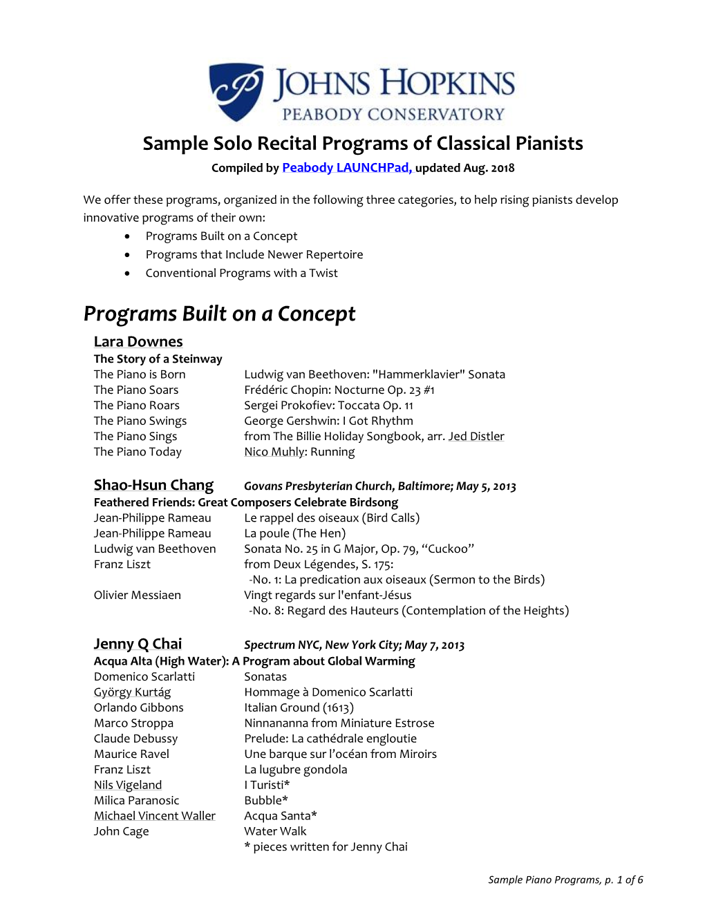 Sample Solo Piano Recital Programs