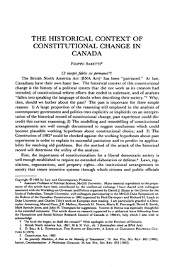 The Historical Context of Constitutional Change in Canada