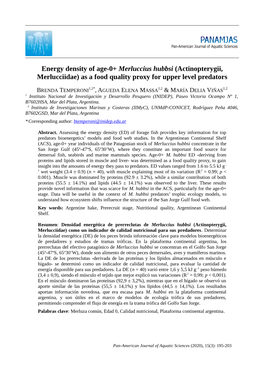 Energy Density of Age-0+ Merluccius Hubbsi (Actinopterygii, Merlucciidae) As a Food Quality Proxy for Upper Level Predators