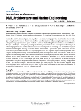 Civil, Architecture and Marine Engineering April 22–23, 2019 | Osaka, Japan