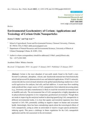 Environmental Geochemistry of Cerium: Applications and Toxicology of Cerium Oxide Nanoparticles