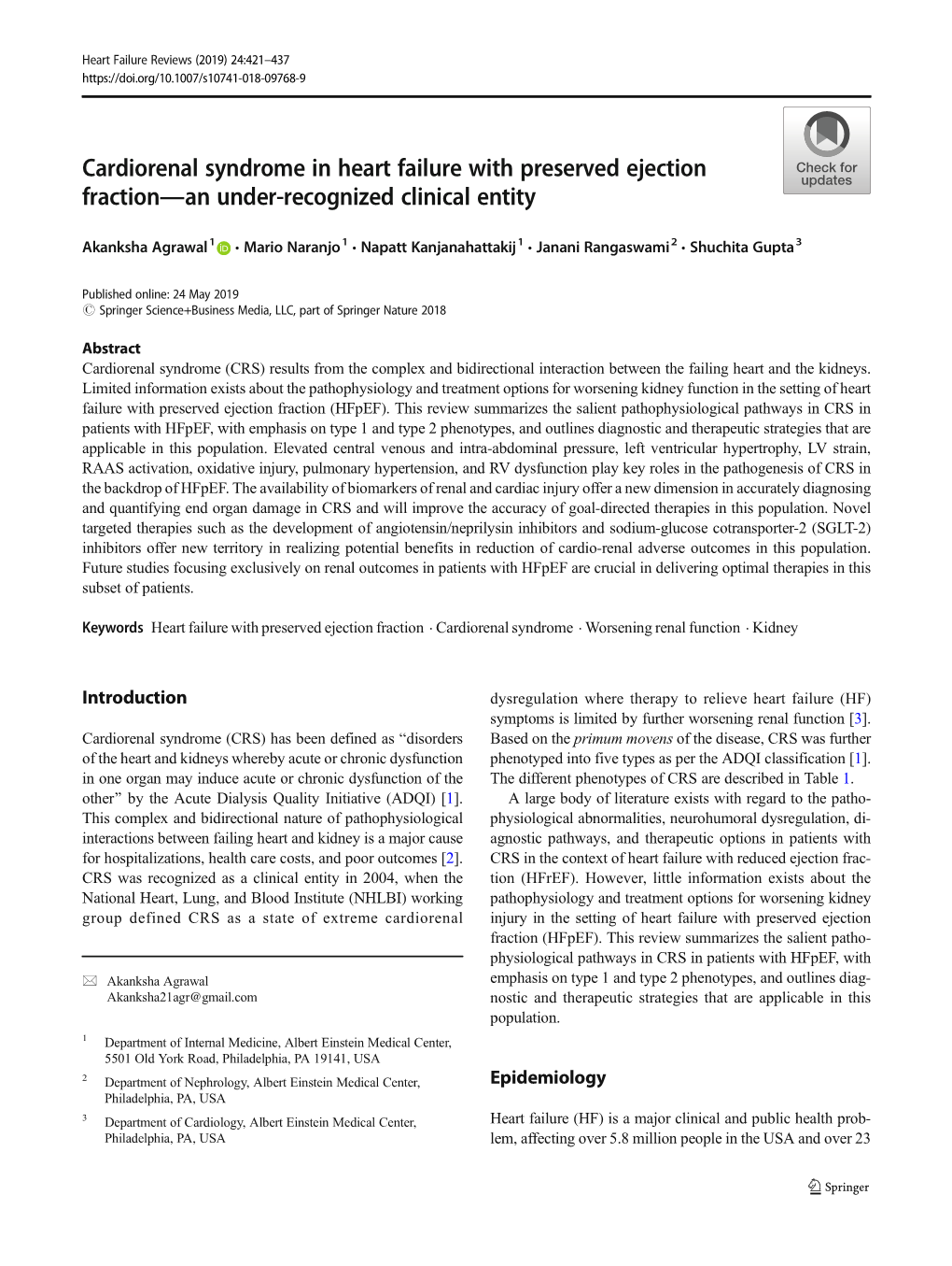 Cardiorenal Syndrome in Heart Failure with Preserved Ejection Fraction—An Under-Recognized Clinical Entity