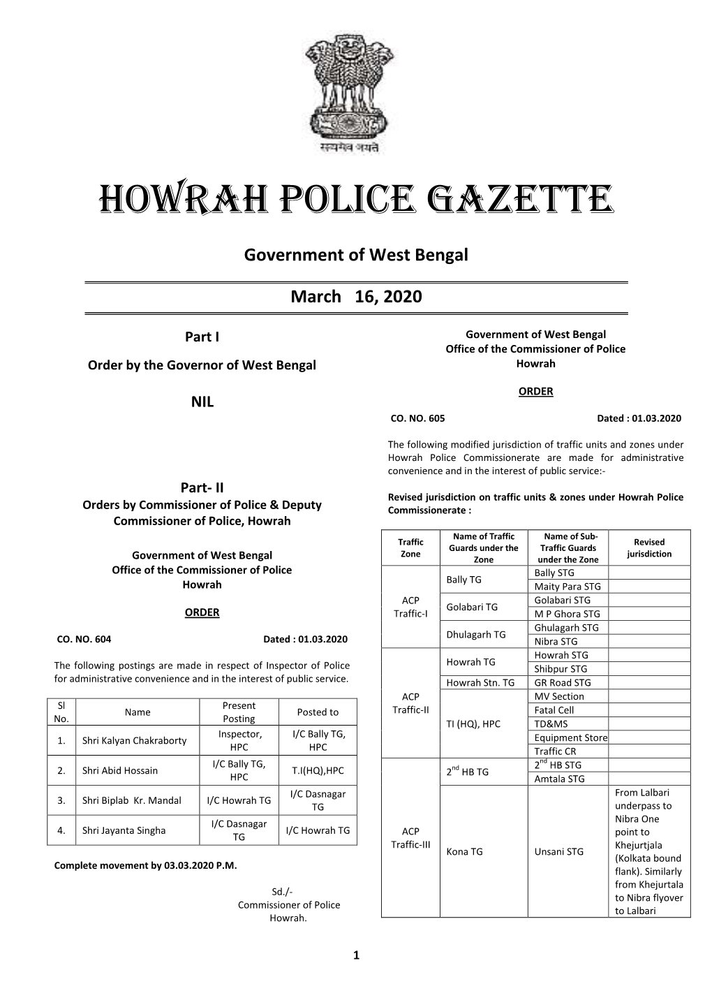 Howrah City Police Gazette, August 1, 2011