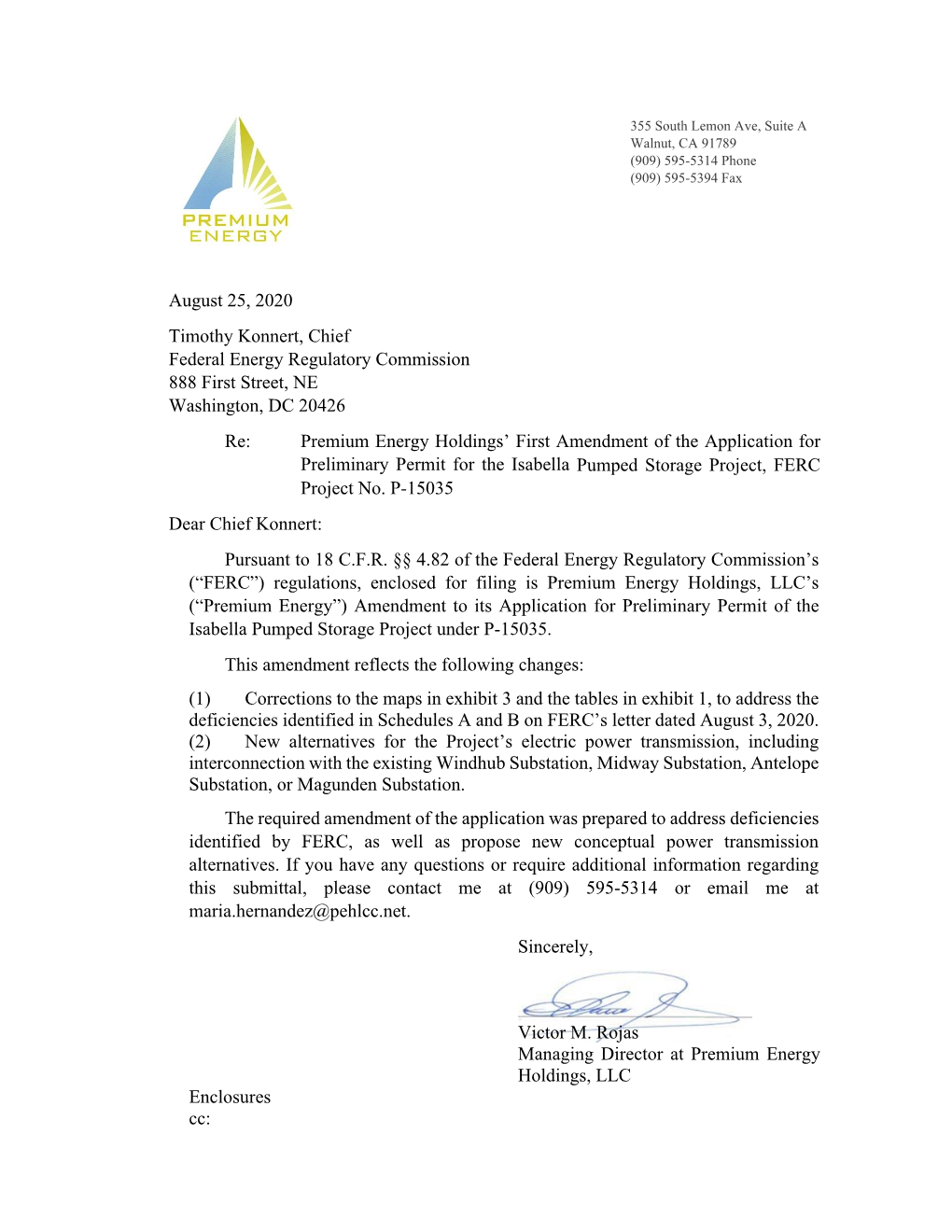Premium Energy Holdings' First Amendment of the Application For