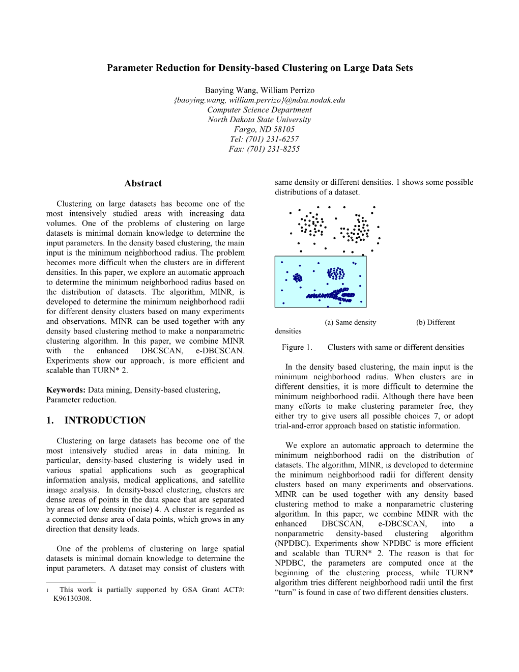 Parameter Reduction for Density-Based Clustering