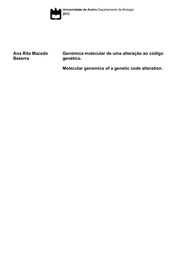 Ana Rita Macedo Bezerra Genómica Molecular De Uma Alteração Ao