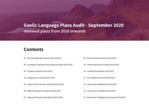Gaelic Language Plans Audit - September 2020 Renewed Plans from 2018 Onwards
