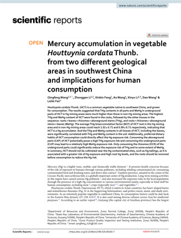 Mercury Accumulation in Vegetable Houttuynia Cordata Thunb. from Two