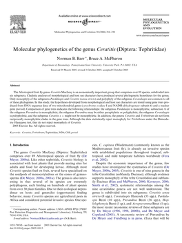 Molecular Phylogenetics of the Genus Ceratitis (Diptera: Tephritidae)