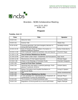 Brandeis – NCBS Collaborative Meeting