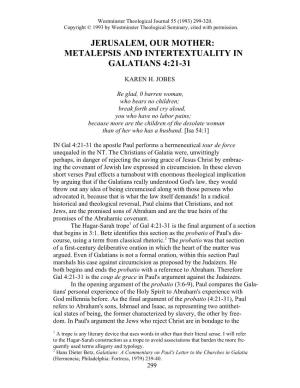 Jerusalem, Our Mother: Metalepsis and Intertextuality in Galatians 4:21-31