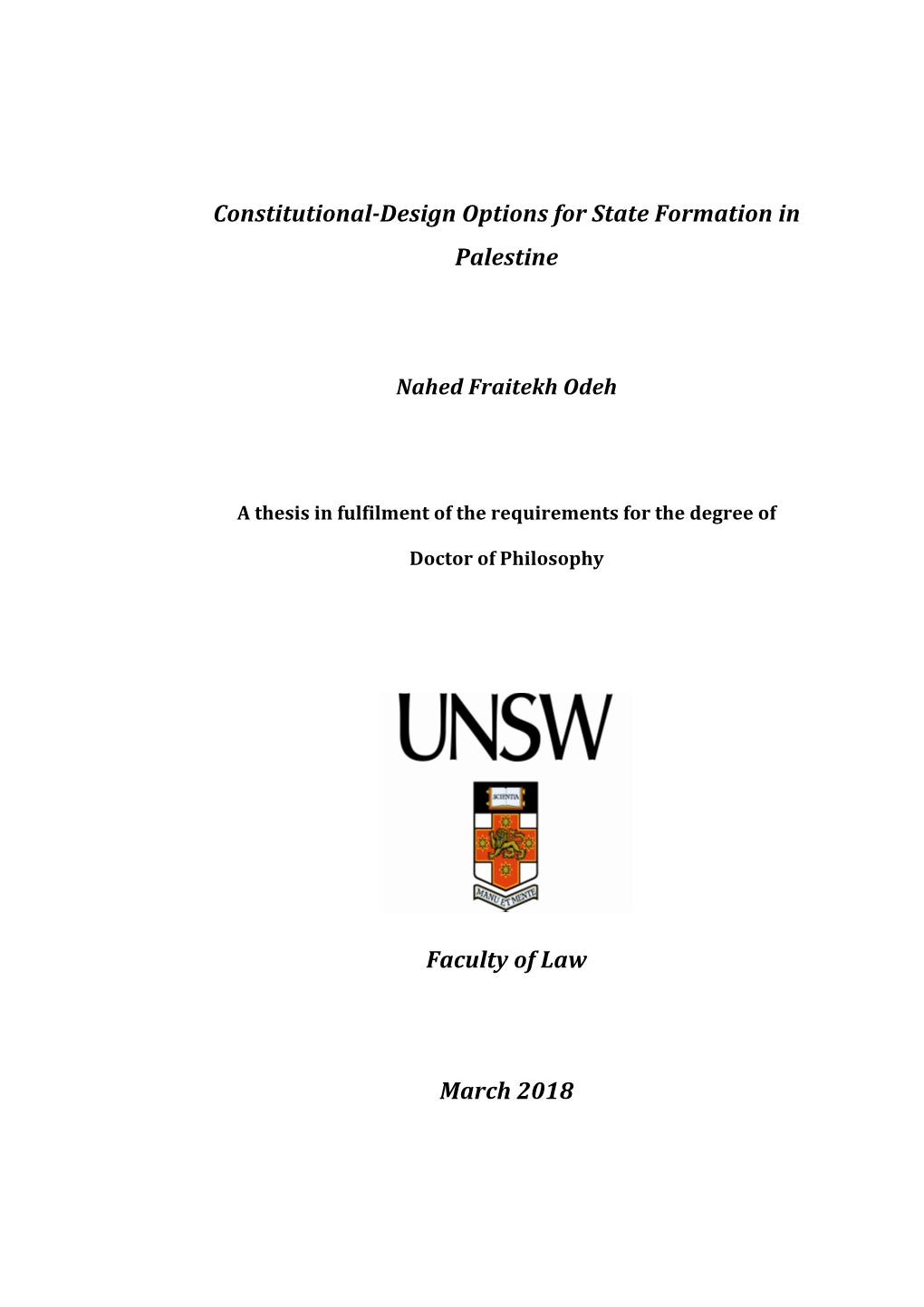 Constitutional-Design Options for State Formation in Palestine Faculty