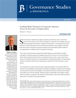 Curbing Short-Termism in Corporate America: Focus on Executive Compensation Robert C