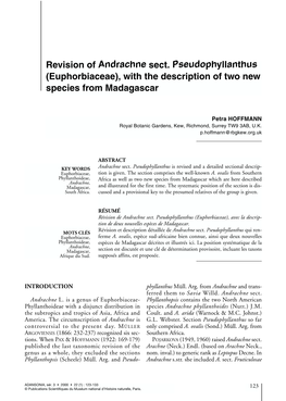 Revision of Andrachne Sect. Pseudophyllanthus (Euphorbiaceae), with the Description of Two New Species from Madagascar