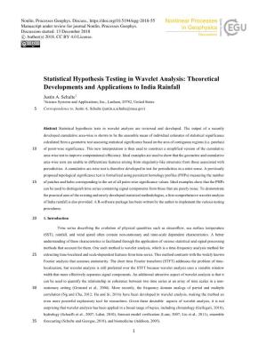 Statistical Hypothesis Testing in Wavelet Analysis: Theoretical Developments and Applications to India Rainfall Justin A
