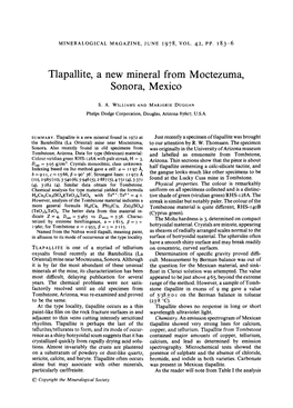 Tlapallite, a New Mineral from M Octezuma, Sonora, Mexico