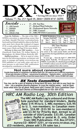 NRC AM Radio Log, 30Th Edition the NRC AM Radio Log Is Unbound and Three- Hole Punched for Standard Binders