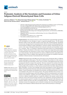 Proteomic Analysis of the Secretome and Exosomes of Feline Adipose-Derived Mesenchymal Stem Cells