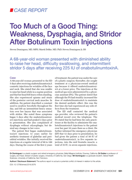 Weakness, Dysphagia, and Stridor After Botulinum Toxin Injections