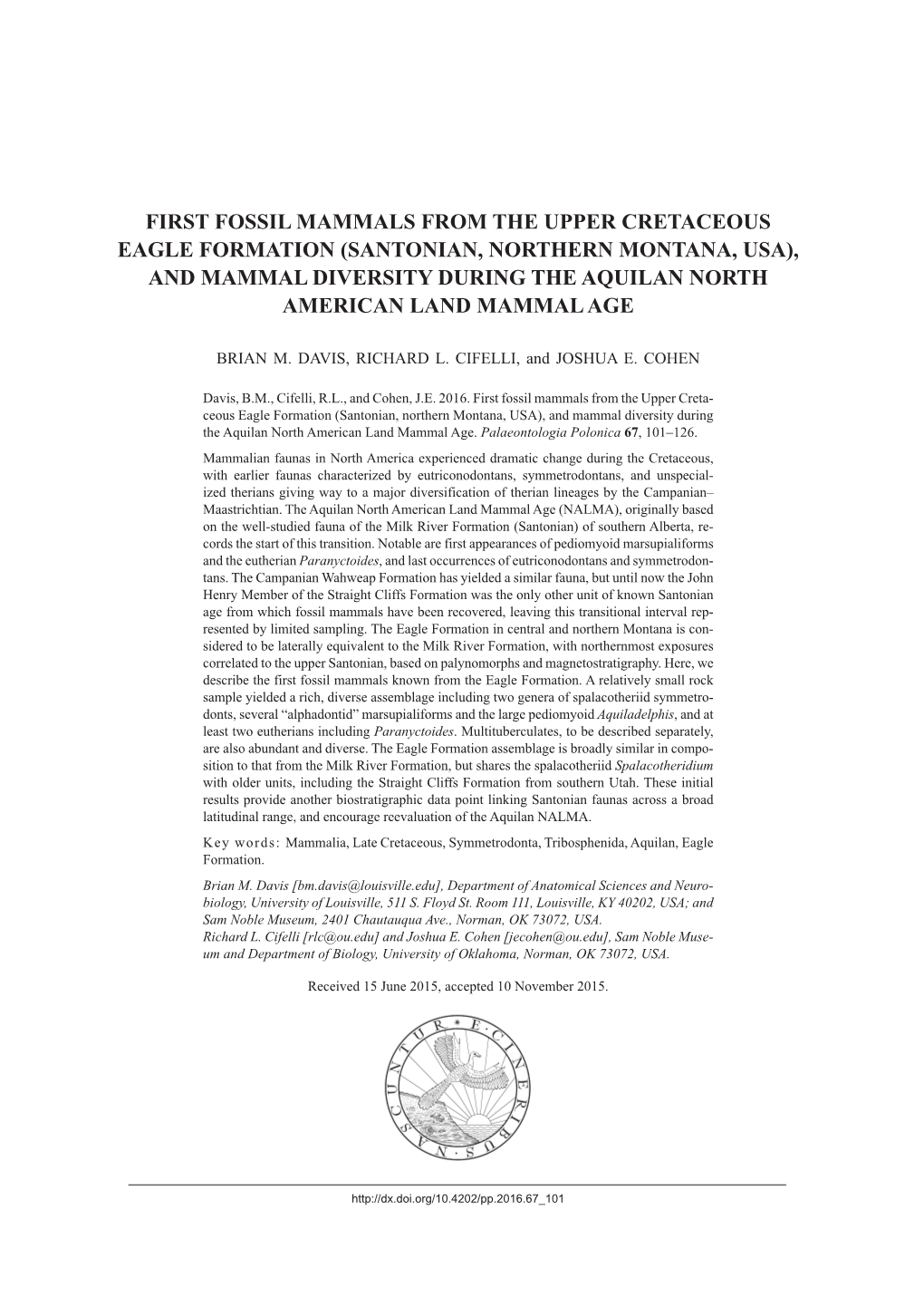 FIRST FOSSIL MAMMALS from the ... -.: Palaeontologia Polonica