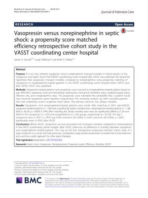 Vasopressin Versus Norepinephrine in Septic Shock: a Propensity Score Matched Efficiency Retrospective Cohort Study in the VASST Coordinating Center Hospital James A