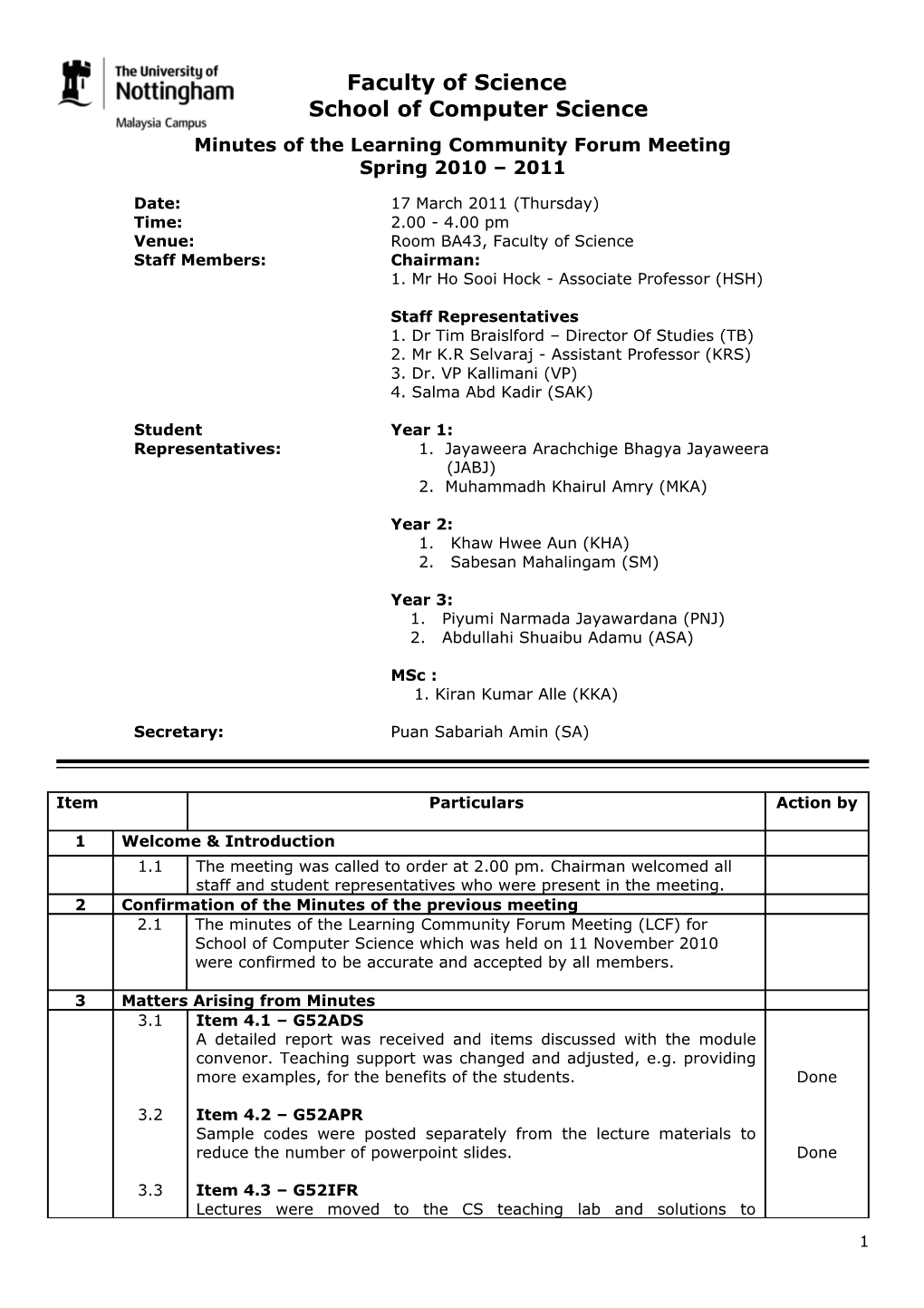 Minutes of the Learning Community Forum Meeting